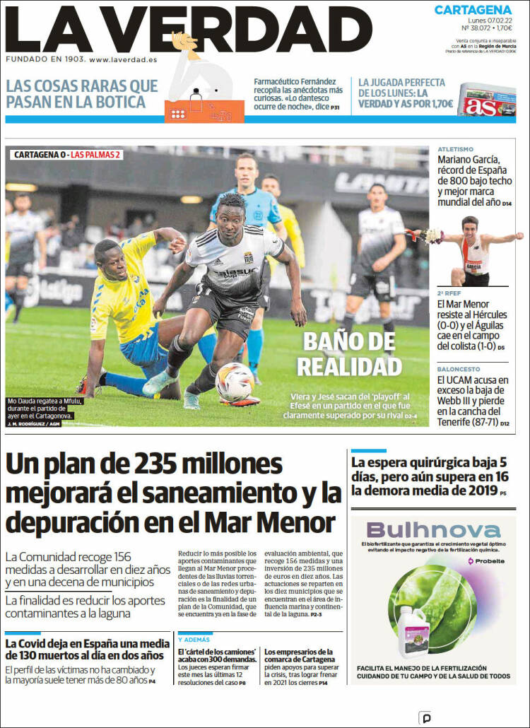 Portada de La Verdad de Cartagena (Espa&ntilde;a)