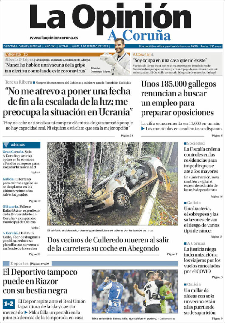 Portada de La Opinión de A Coruña (Espa&ntilde;a)