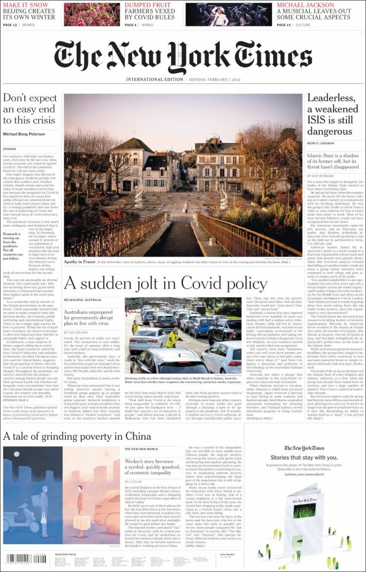 Portada de International New York Times (Europa)