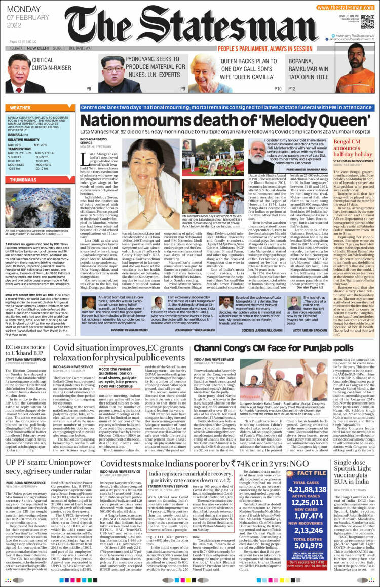 Portada de The Statesman (India)