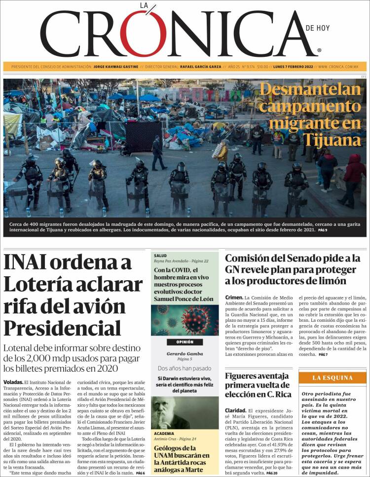 Portada de La Crónica de Hoy (México)