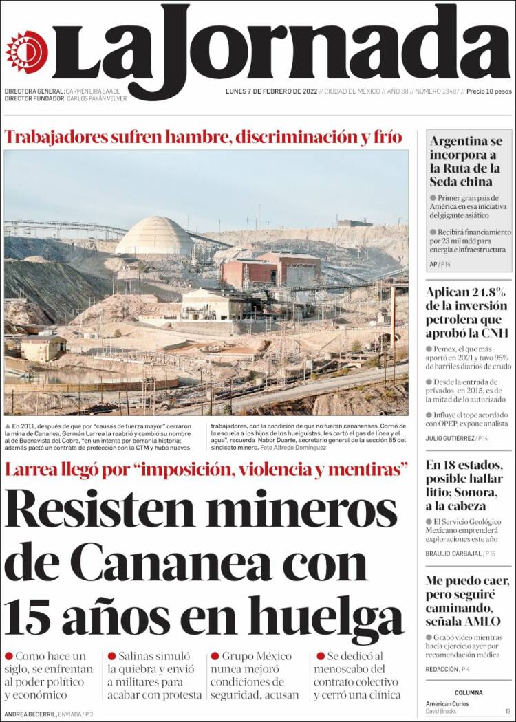 Portada de La Jornada (México)