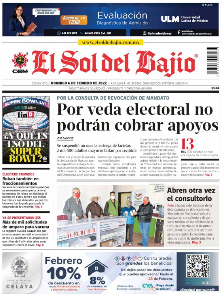 Portada de El Sol del Bajio (México)