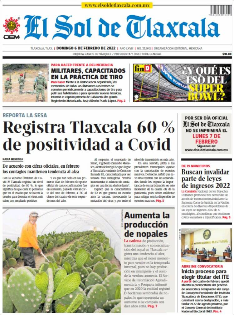 Portada de El Sol de Tlaxcala (México)