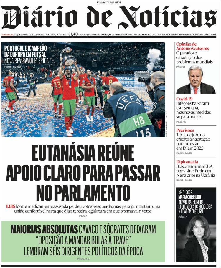 Portada de Diário de Noticias (Portugal)