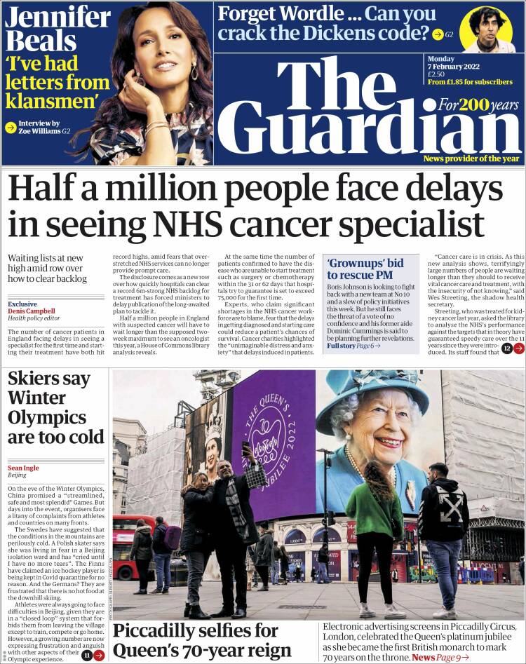 Portada de The Guardian (Reino Unido)