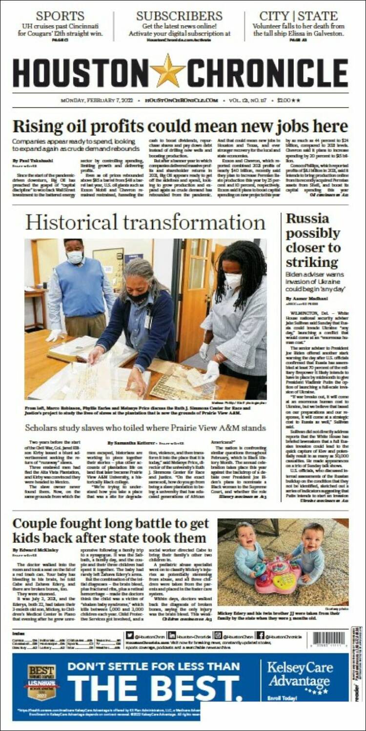 Portada de Houston Chronicle (USA)