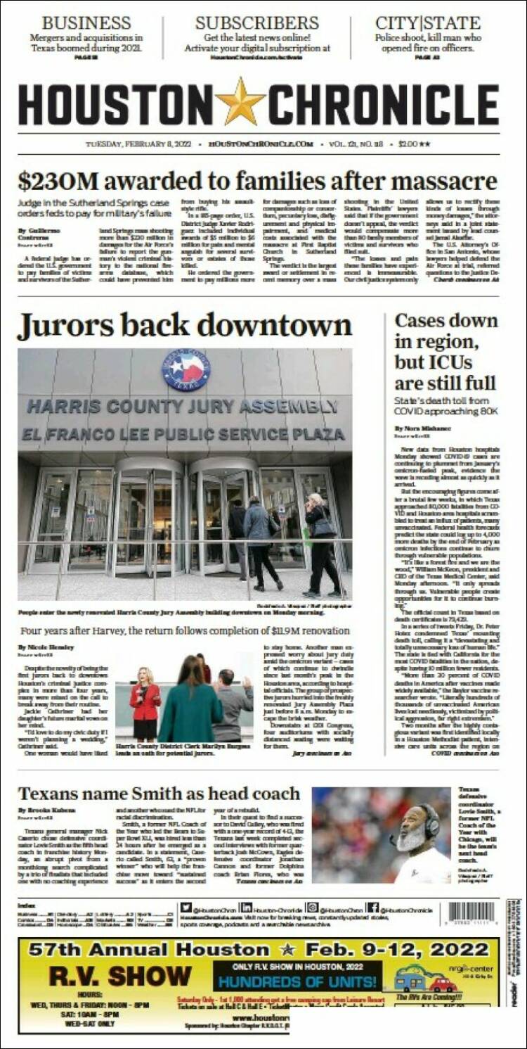 Portada de Houston Chronicle (USA)