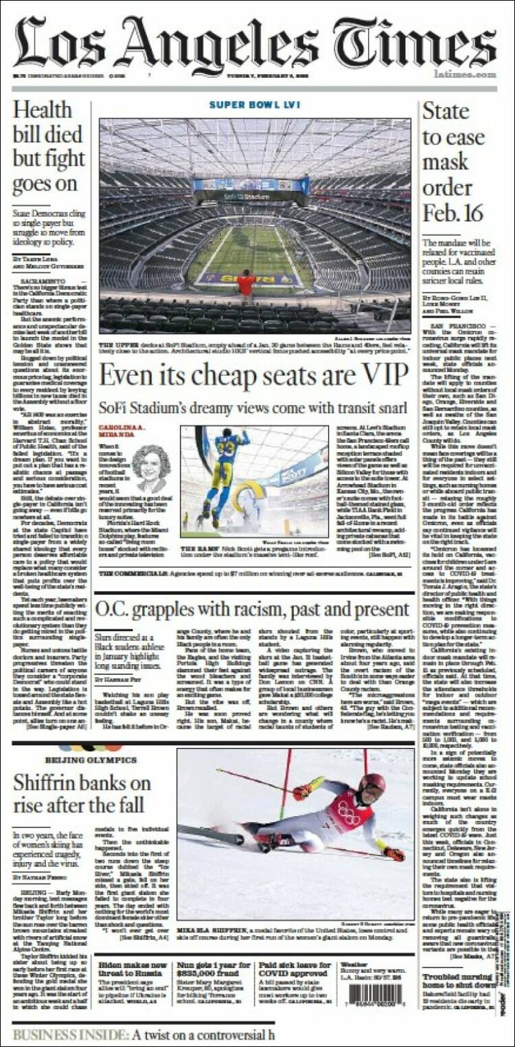 Portada de Los Angeles Times (USA)