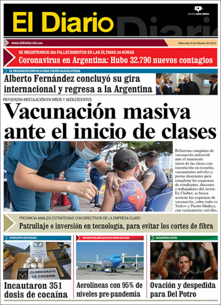 Portada de El Diario de Madryn (Argentina)