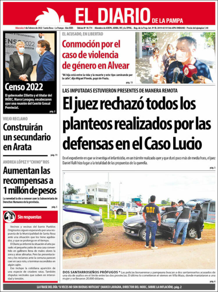 Portada de Diario de La Pampa (Argentina)