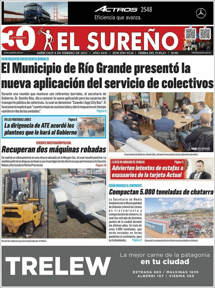 Portada de Diario El Sureño (Argentina)