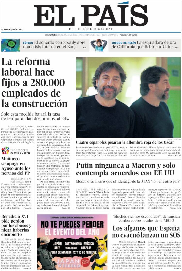 Portada de El País (España)