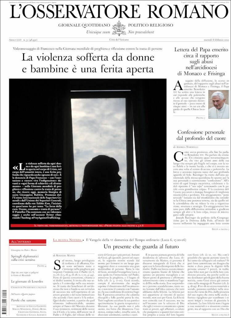 Portada de L'Osservatore Romano (Italia)