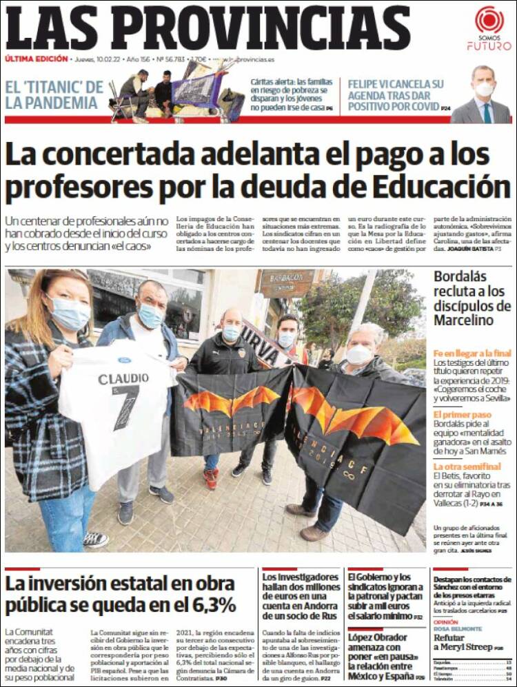 Portada de Las Provincias (Espa&ntilde;a)