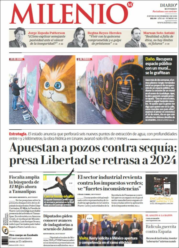 Portada de Milenio de Monterrey (México)