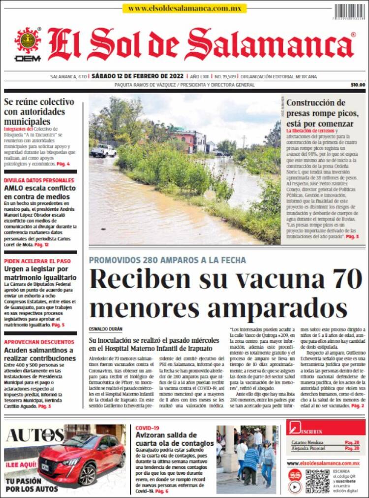 Portada de El Sol de Salamanca (M&eacute;xico)