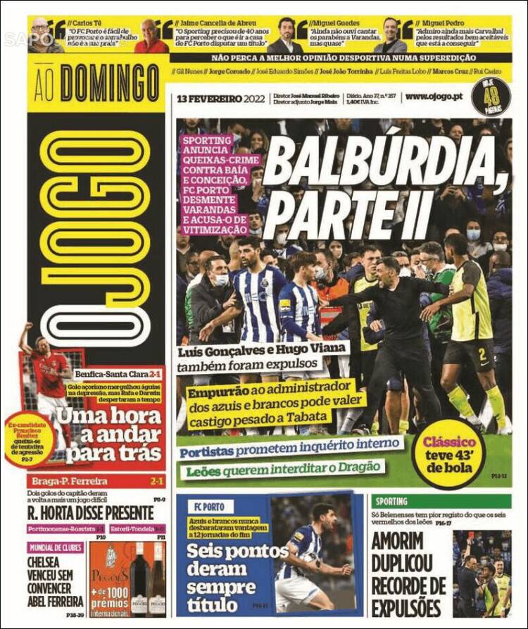 Portada de O Jogo (Portugal)