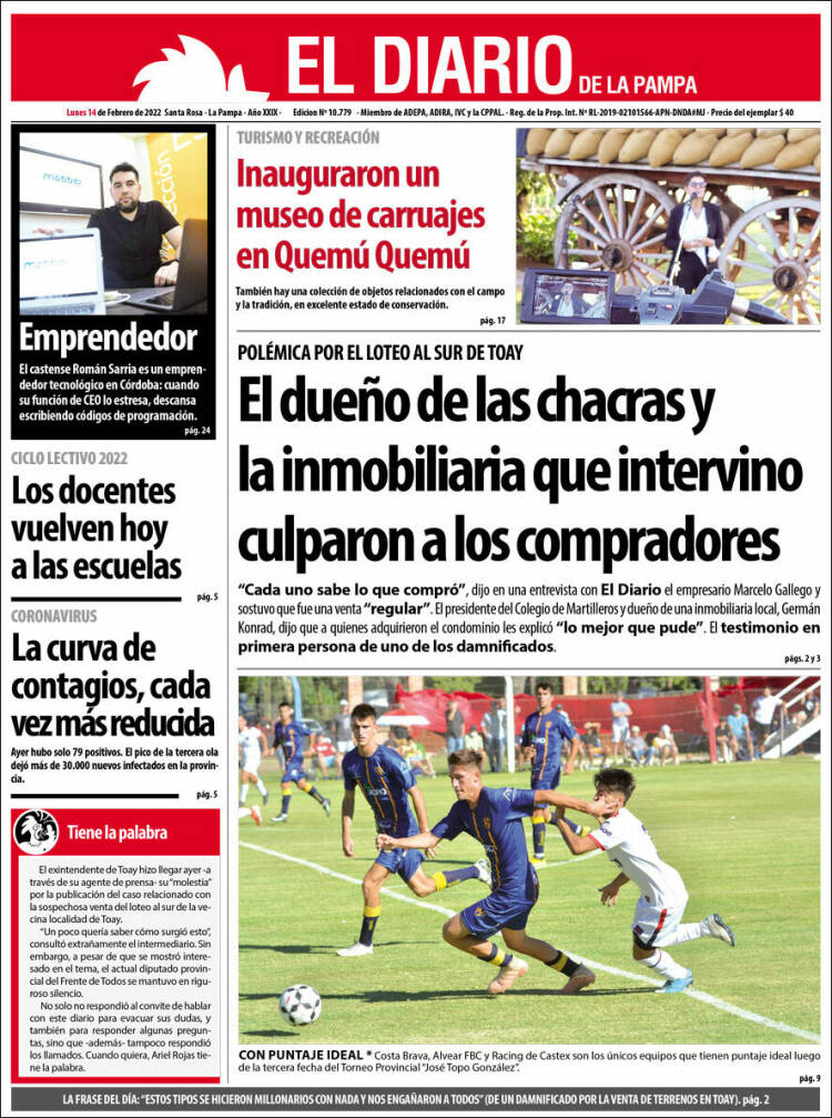 Portada de Diario de La Pampa (Argentina)