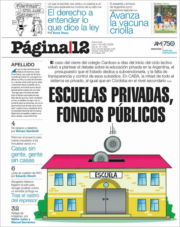 Portada de Página/12 (Argentina)