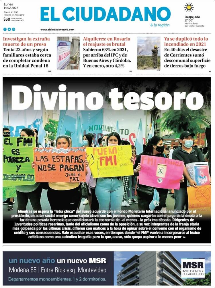 Portada de Diario El Ciudadano (Argentina)