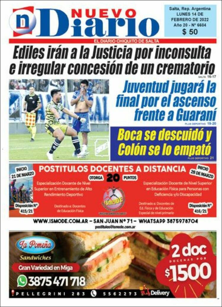 Portada de Nuevo Diario de Salta (Argentina)