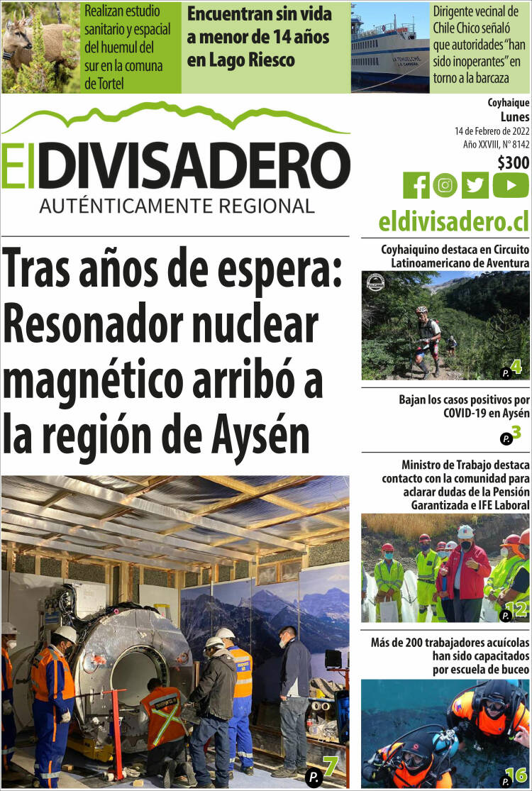 Portada de Diario El Divisadero (Chile)