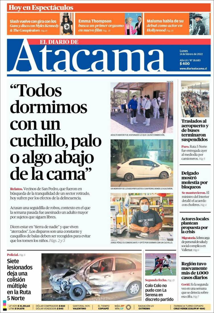 Portada de Diario de Atacama (Chile)