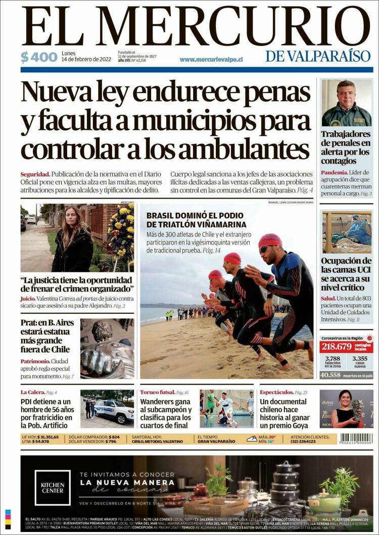 Portada de Mercurio de Valparaiso (Chile)