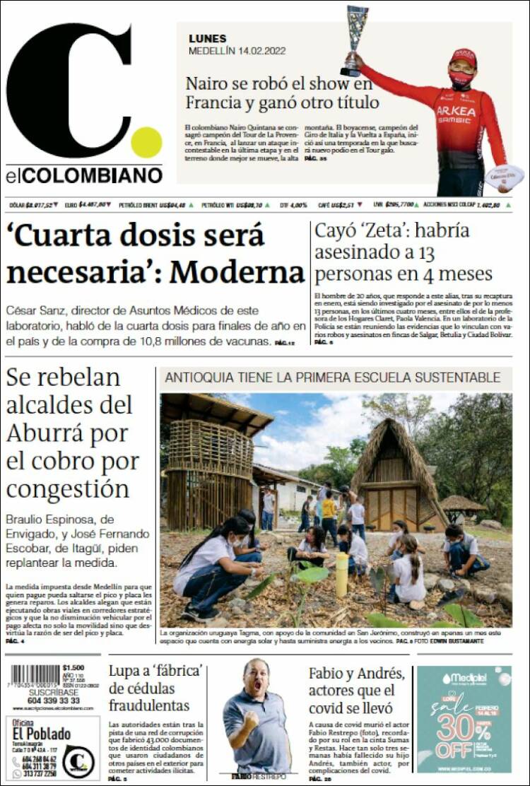 Portada de El Colombiano (Colombia)