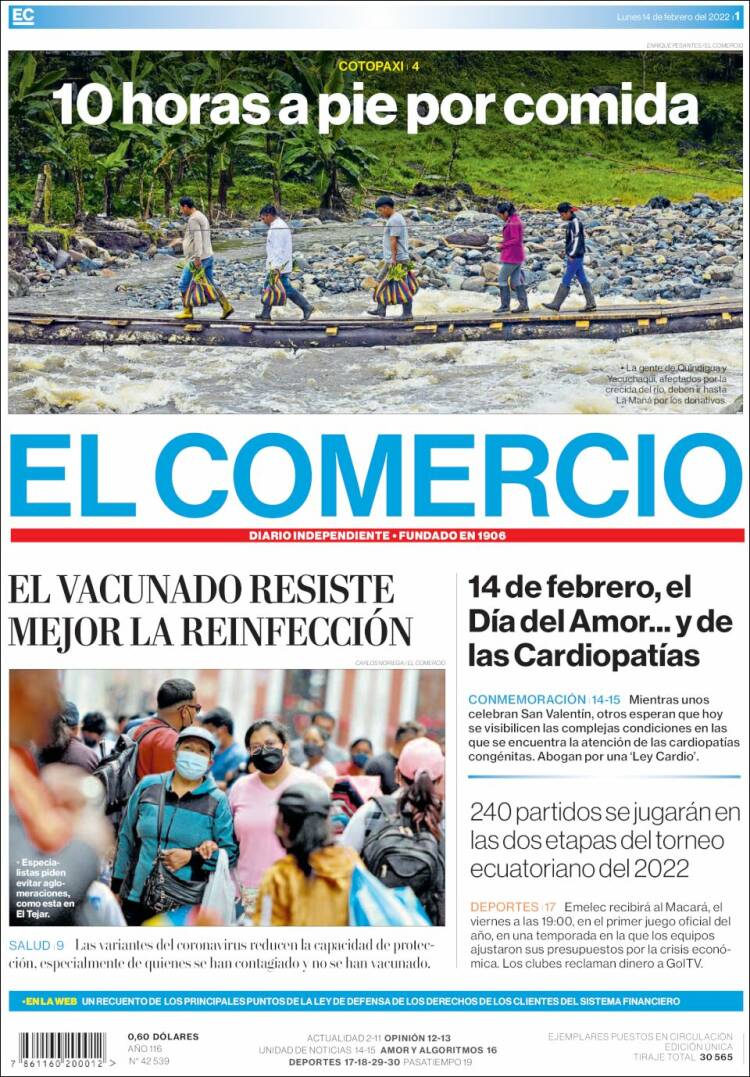 Portada de El Comercio (Ecuador)