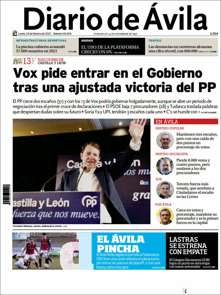 Portada de Diario de Ávila (España)
