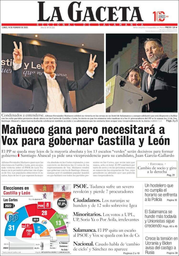 Portada de La Gaceta de Salamanca (España)