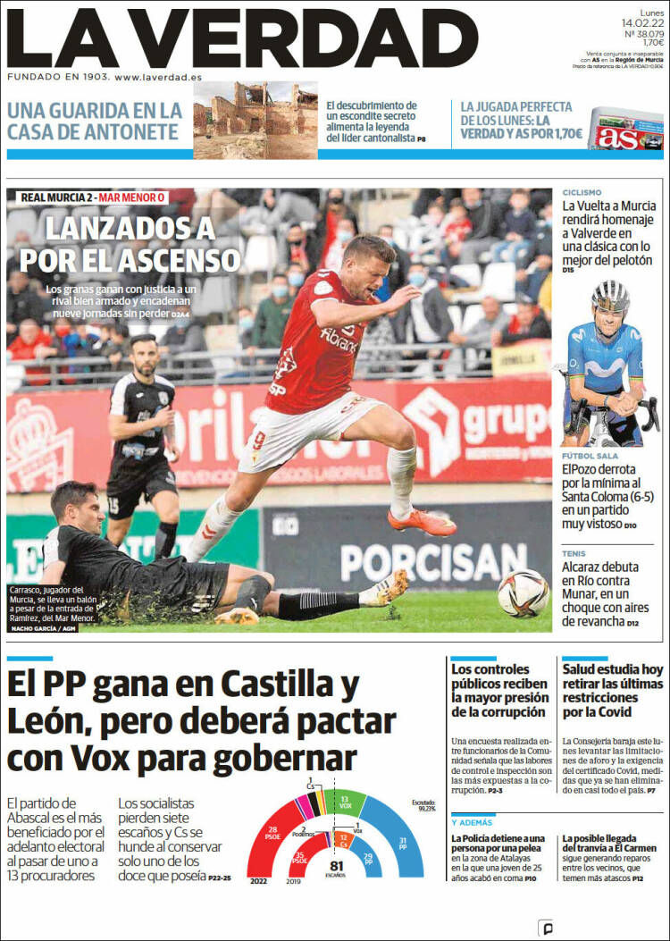 Portada de La Verdad de Murcia (España)