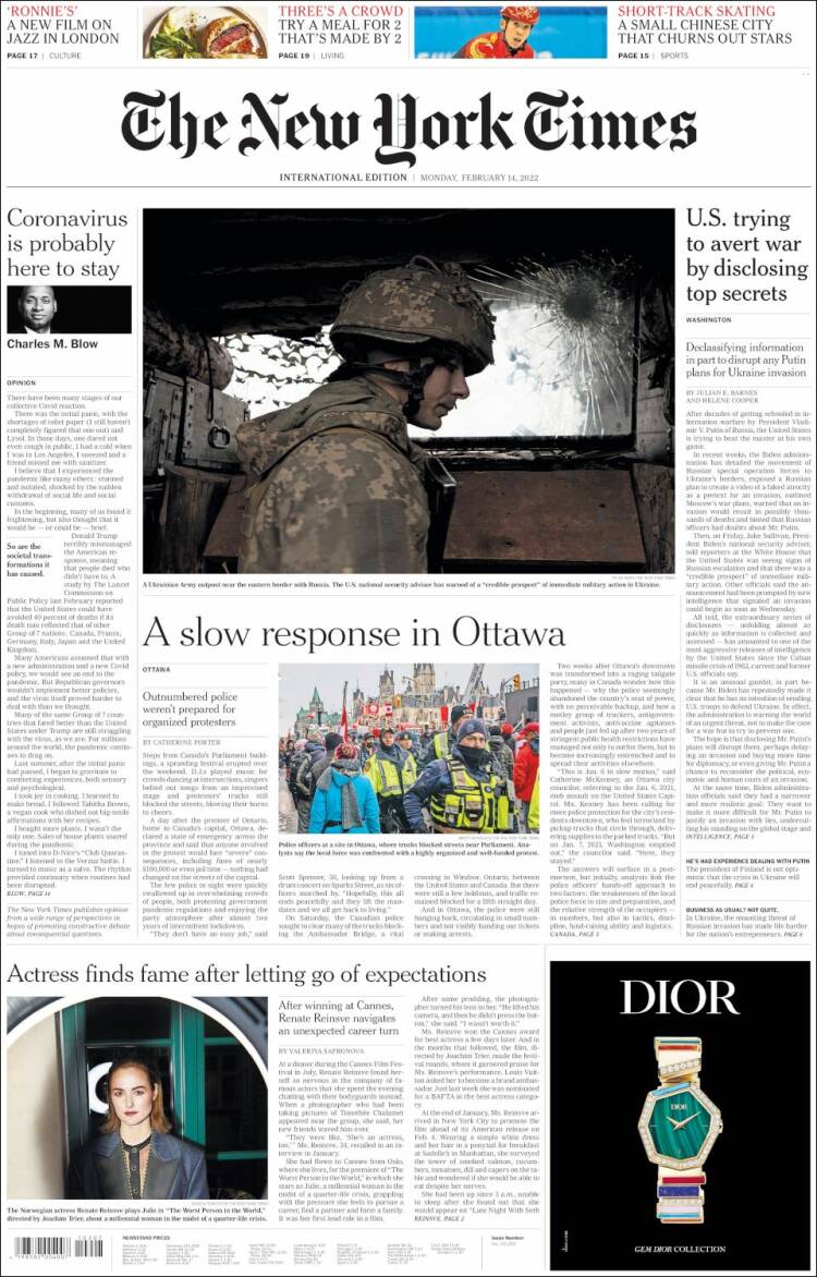 Portada de International New York Times (Europa)