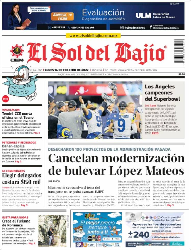 Portada de El Sol del Bajio (México)