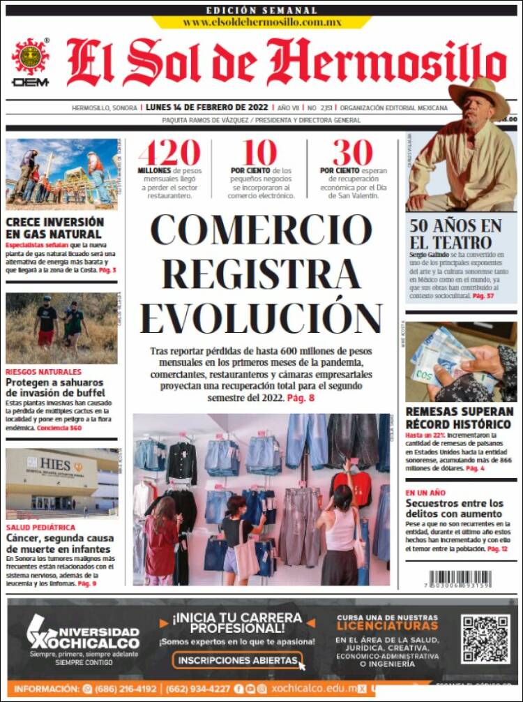 Portada de El Sol de Hermosillo (México)