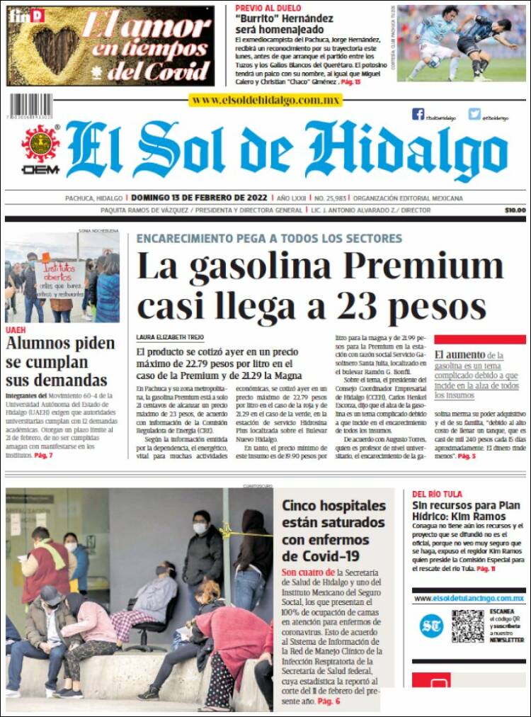 Portada de El Sol de Hidalgo (México)
