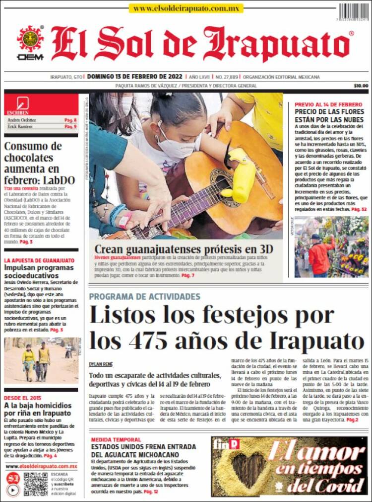 Portada de El Sol de Irapuato (México)
