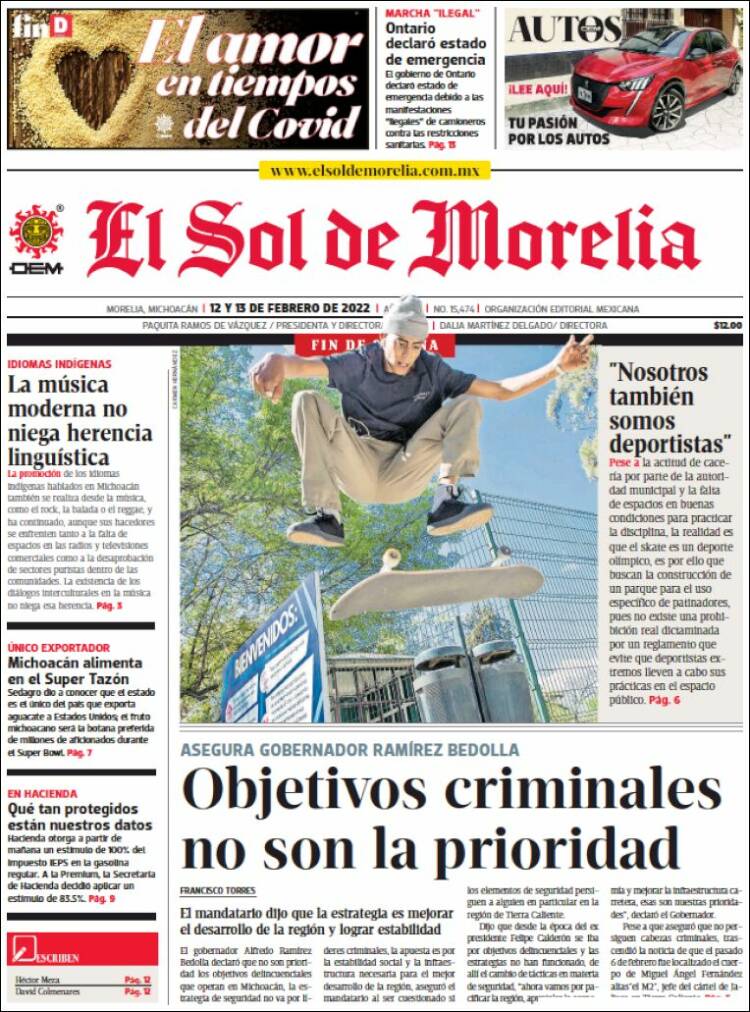 Portada de El Sol de Morelia (México)