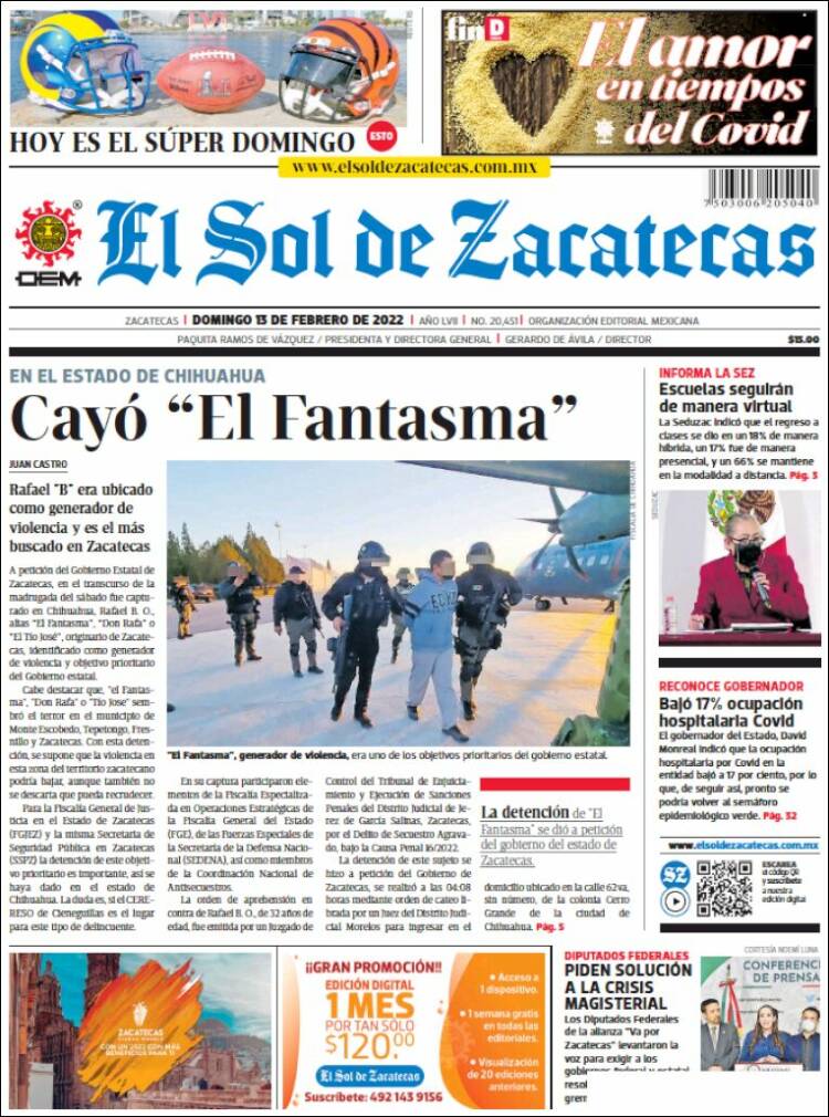 Portada de El Sol de Zacatecas (México)