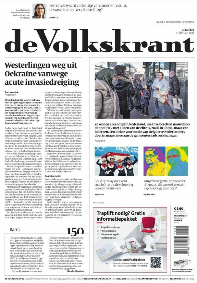 Portada de De Volkskrant (Pa&iacute;ses Bajos)