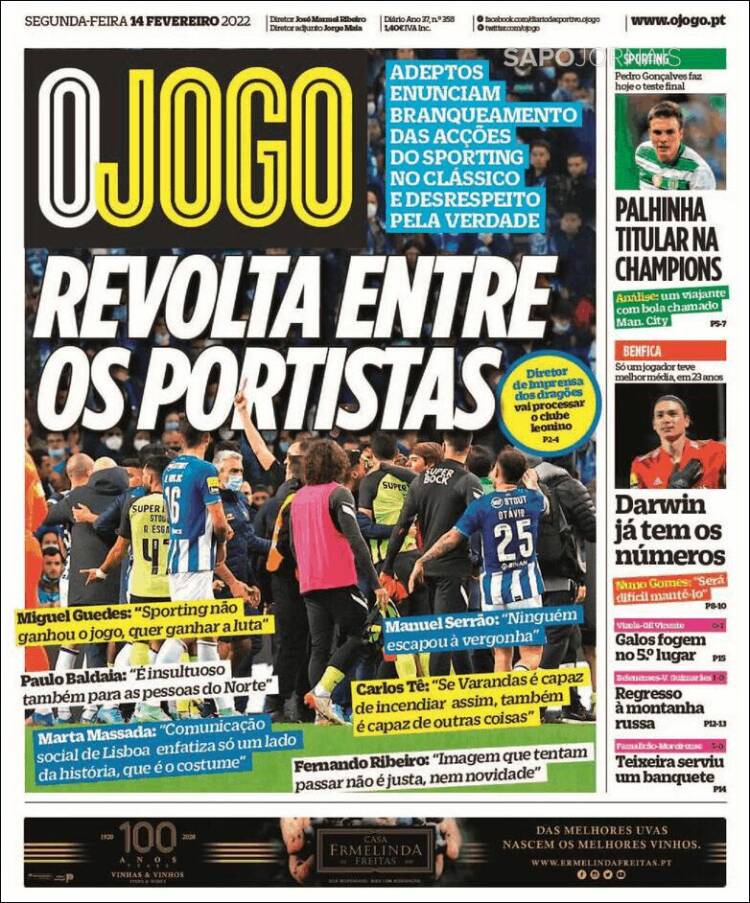 Portada de O Jogo (Portugal)