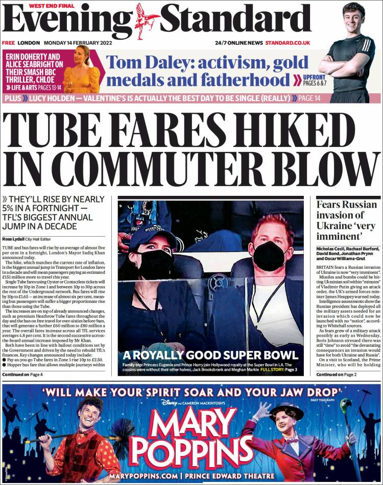 Portada de Evening Standard (Reino Unido)