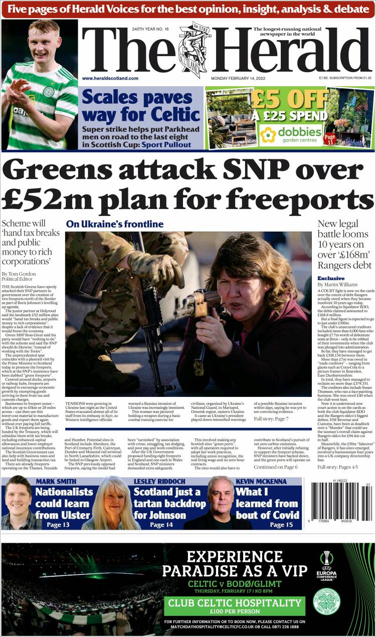 Portada de The Herald (Reino Unido)