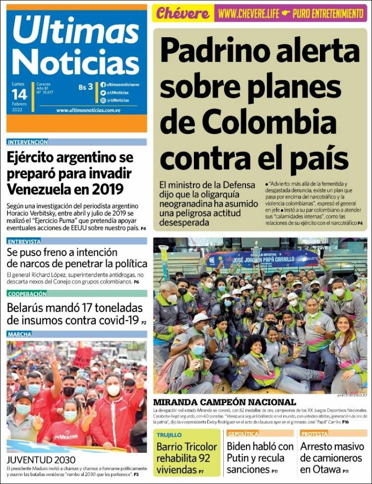 Portada de Últimas Noticias (Venezuela)