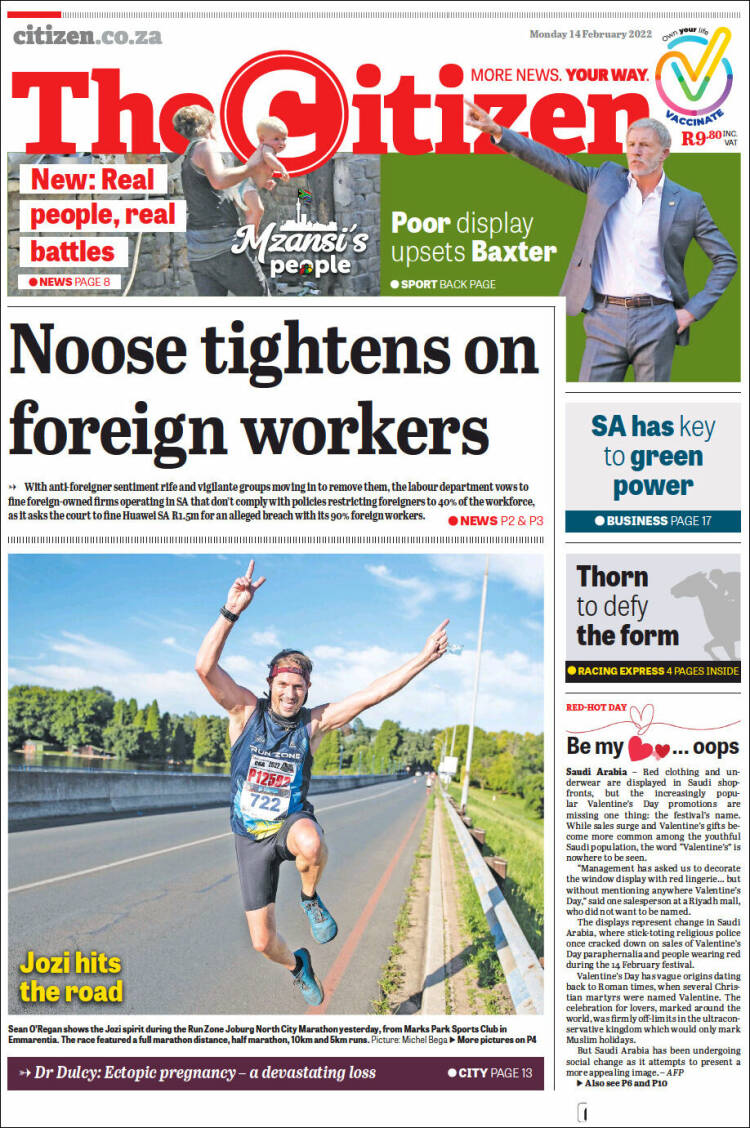 Portada de The Citizen (Sud&aacute;frica)