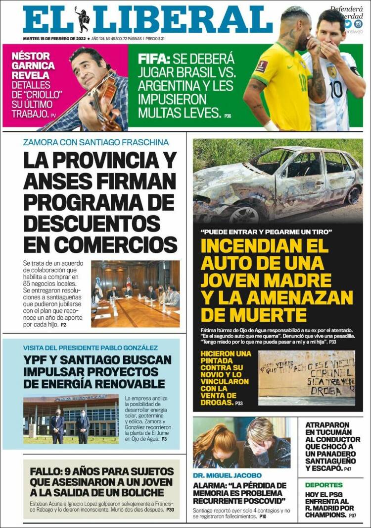 Portada de Diario El Liberal (Argentina)