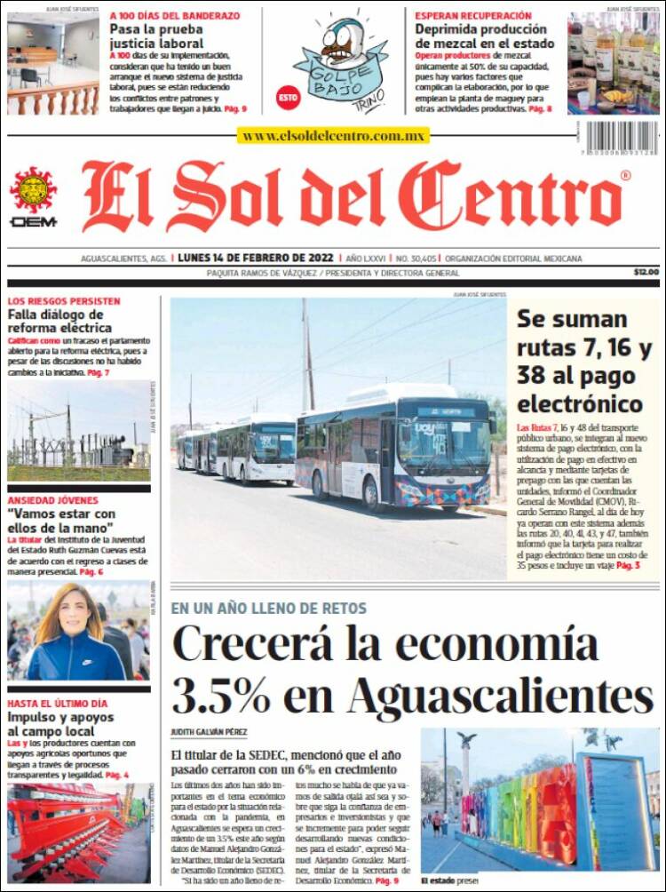 Portada de El Sol del Centro (México)