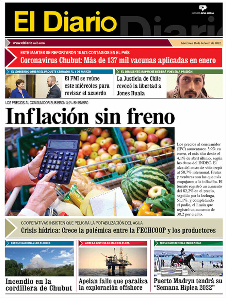 Portada de El Diario de Madryn (Argentina)